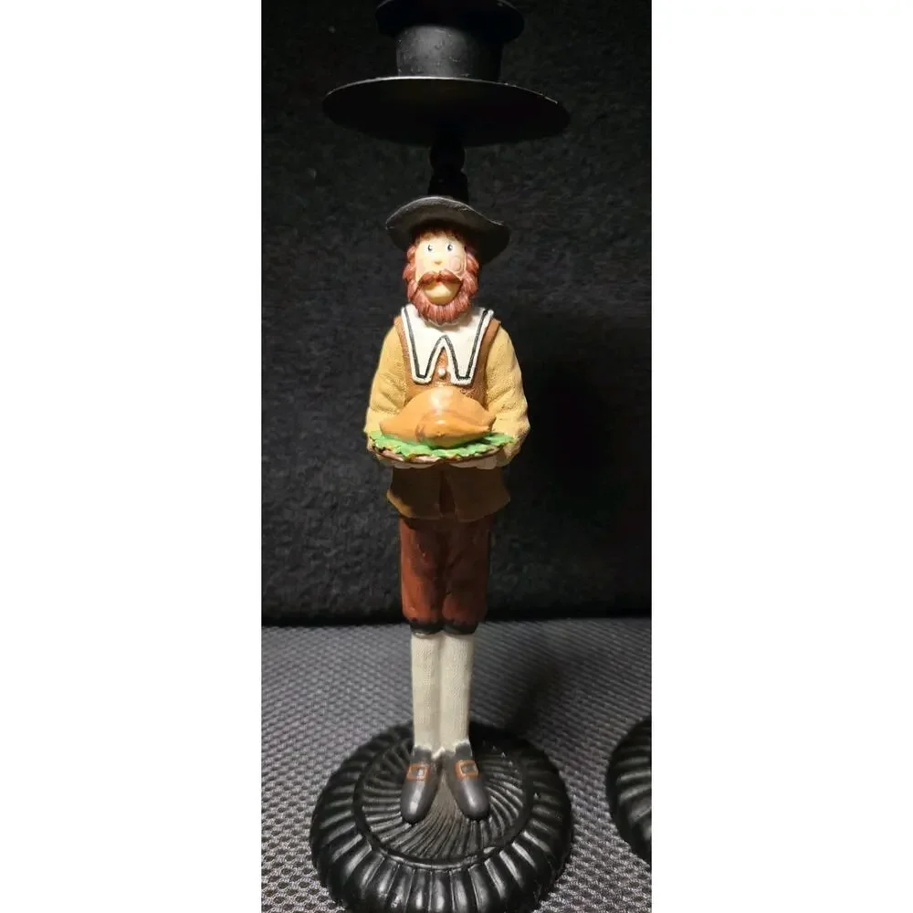 vintage Thanksgiving pilgrim couple candle holders 8.5